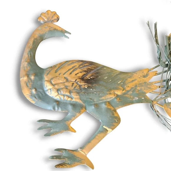 Vintage MCM Wall Decor Tin Peacock PAIR (Made in Hong Kong) Circa 1950-1960s - Picture 7 of 11